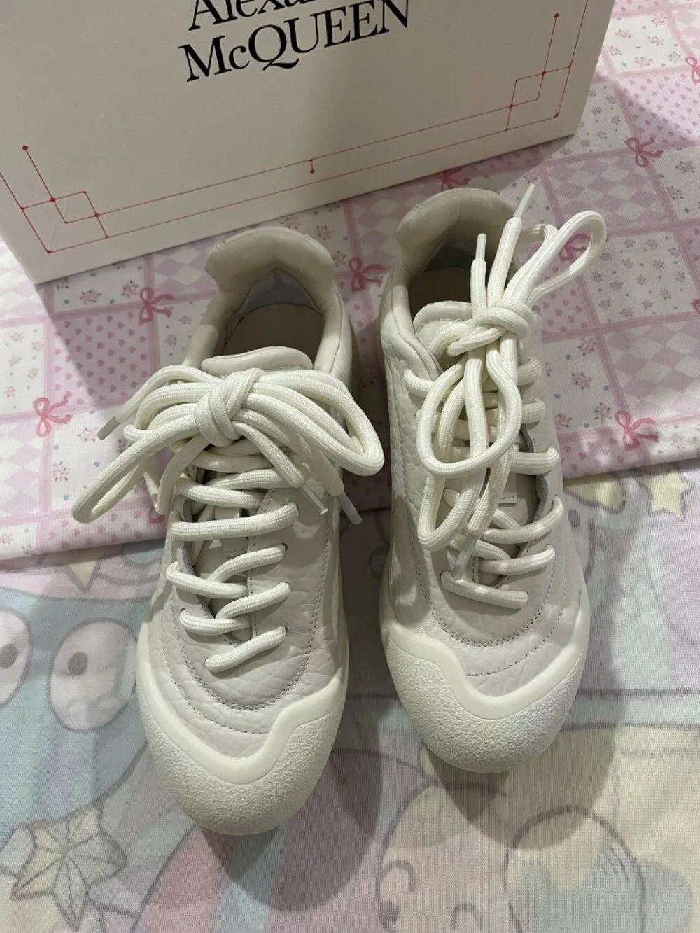 Alexander McQueen Cream Lace-Up Sneakers